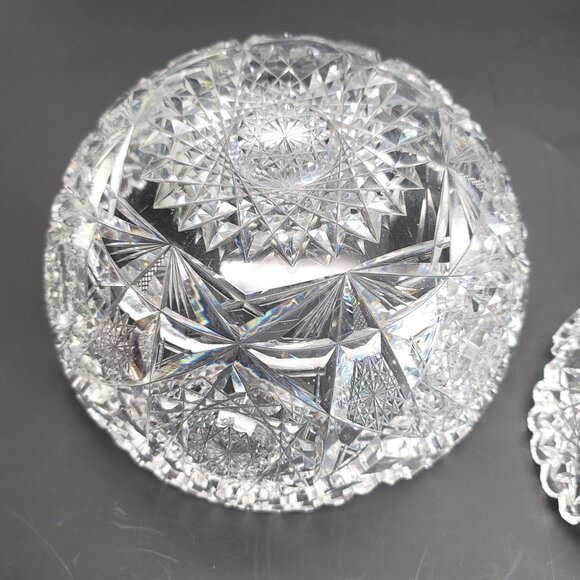 Cut Glass Bowls Set Of 2 With Intricate Starburst Design American Brilliant JY2 - Picture 9 of 10